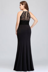 Plus Size Mermaid Jewel Lace Black Bridesmaid Dress Online-27dress